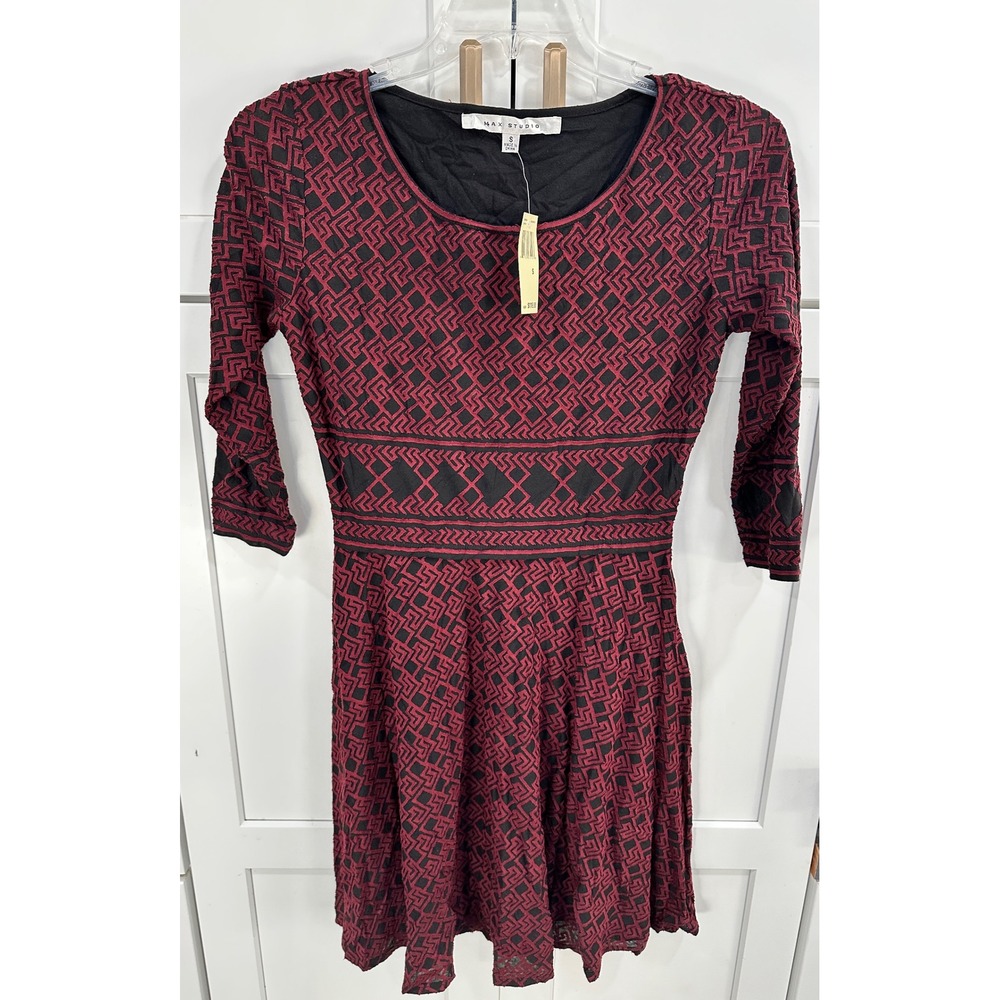 Max Studio Womens Geometric Print Knit Dress Red Black Size S‎
